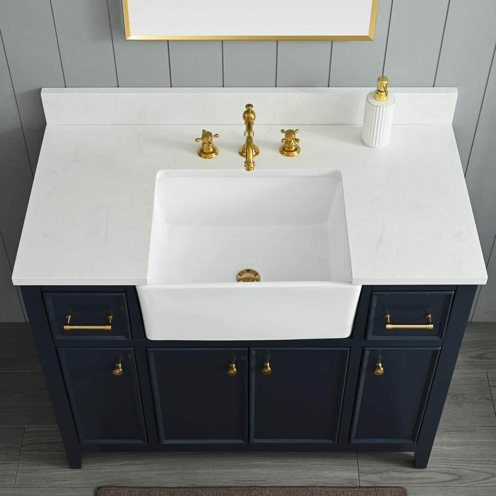 Indigo Blue Single Bathroom Vanity with White Ceramic Sink