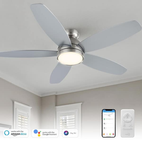 Levi 48 in. Dimmable LED Indoor/Outdoor Nickel Ceiling Fan with Light and Remote, Works with Alexa/Google Home