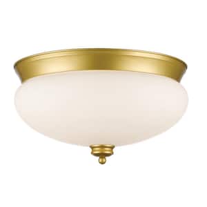 13.25 in. 3-Light Satin Gold Flush Mount with Matte Opal Shade
