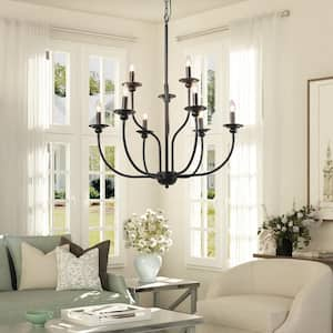 Modern Black Dining Room Candlestick Chandelier 9-Light Living Room Rustic Pendant for Bedroom Kitchen Table Staircase