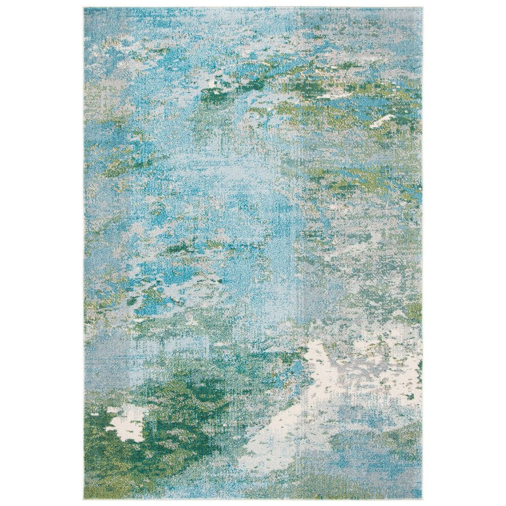 SAFAVIEH Madison Oscar Abstract Distressed Area Rug  Light Blue/Green  8  x 10