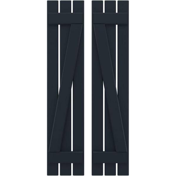 Ekena Millwork 11-1/2 in. W x 32 in. H Americraft 3-Board Real Wood Spaced Board and Batten Shutters with Z-Bar Starless in Night Blue