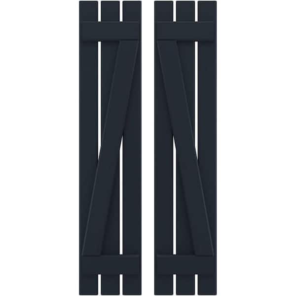 Ekena Millwork 11-1/2 in. W x 34 in. H Americraft 3-Board Real Wood Spaced Board and Batten Shutters with Z-Bar Starless in Night Blue