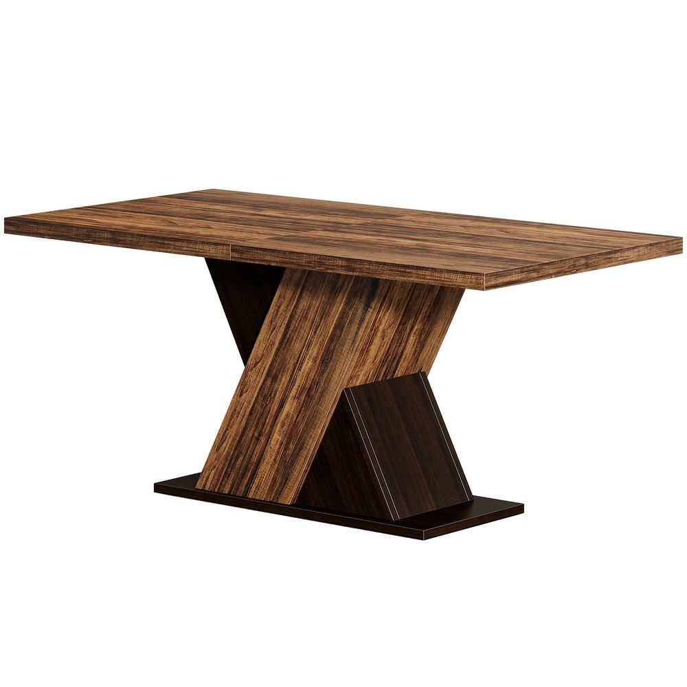 Sealey Farmhouse Brown Wood 55 in. Pedestal Dining Table Seats 4-6 Rectangle Dining Room Table for Dining Room