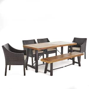 Boland Multi-Brown 6-Piece Faux Rattan Outdoor Dining Set with Beige Cushions