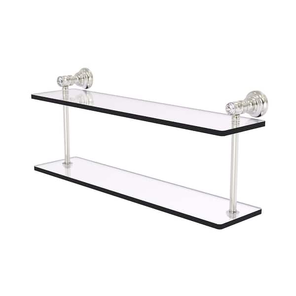 Allied Brass Carolina Crystal Polished Nickel 2-Tier Brass Wall Mount Bathroom Shelf