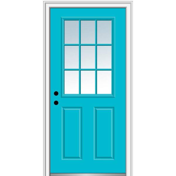 MMI Door 36 in. x 80 in. Classic Right-Hand Inswing 9-Lite Clear Painted Fiberglass Smooth Prehung Front Door, 6-9/16 in. Frame