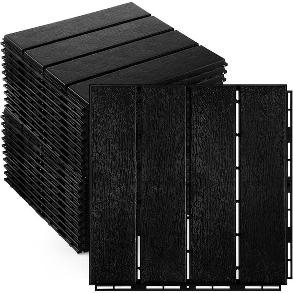 1 ft. x 1 ft. Plastic Interlocking Deck Tiles Waterproof for for Patio, Porch, Poolside and Balcony in Black-(32-Pack)