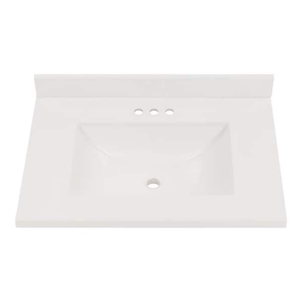 Home Decorators Collection 31 in. W x 22 in. D Cultured Marble White Rectangular Single Sink Vanity Top in White