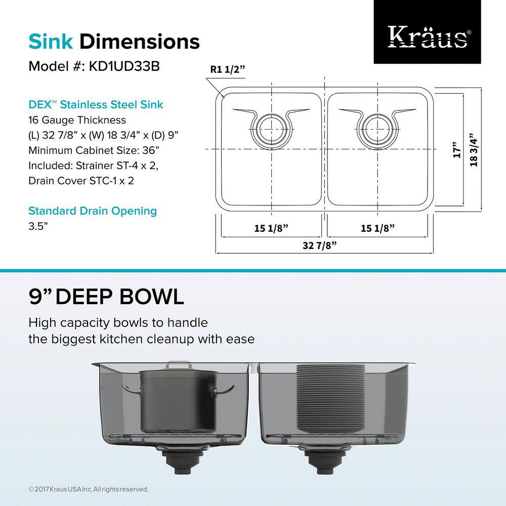 33-Inch Stainless Steel Undermount Double Bowl Kitchen Sink