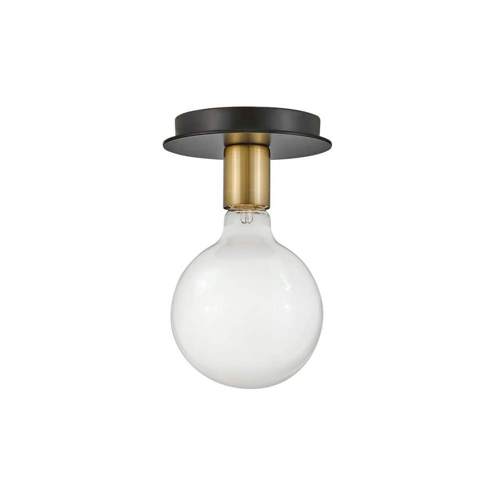 Lacquered Brass and Black Mid-Century Modern Flush Mount Light
