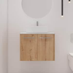 23.6 in. W x 18.9 in. D x 23 in. H Wall-Mounted Bathroom Vanity in Light Brown with White Ceramic Top