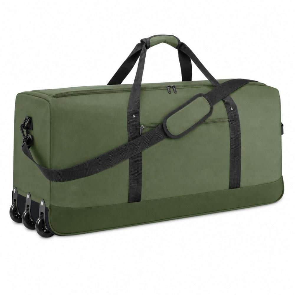 Numhew Large 32.3 in Water Resistant Foldable Rolling Duffel Bag in Green, Reinforced Bottom with Heavy Duty 3 Wheels