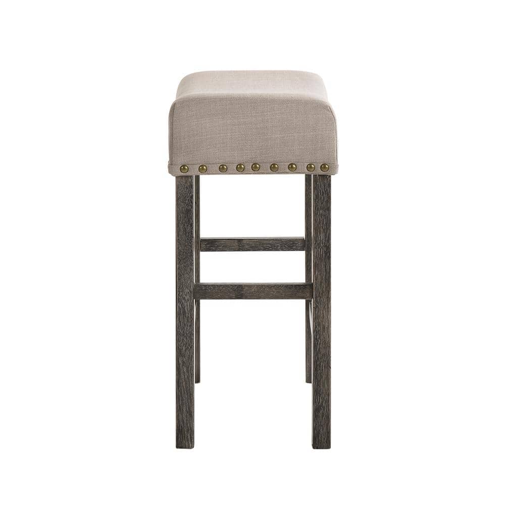 Gray Wood Backless Saddle Counter Height Stool