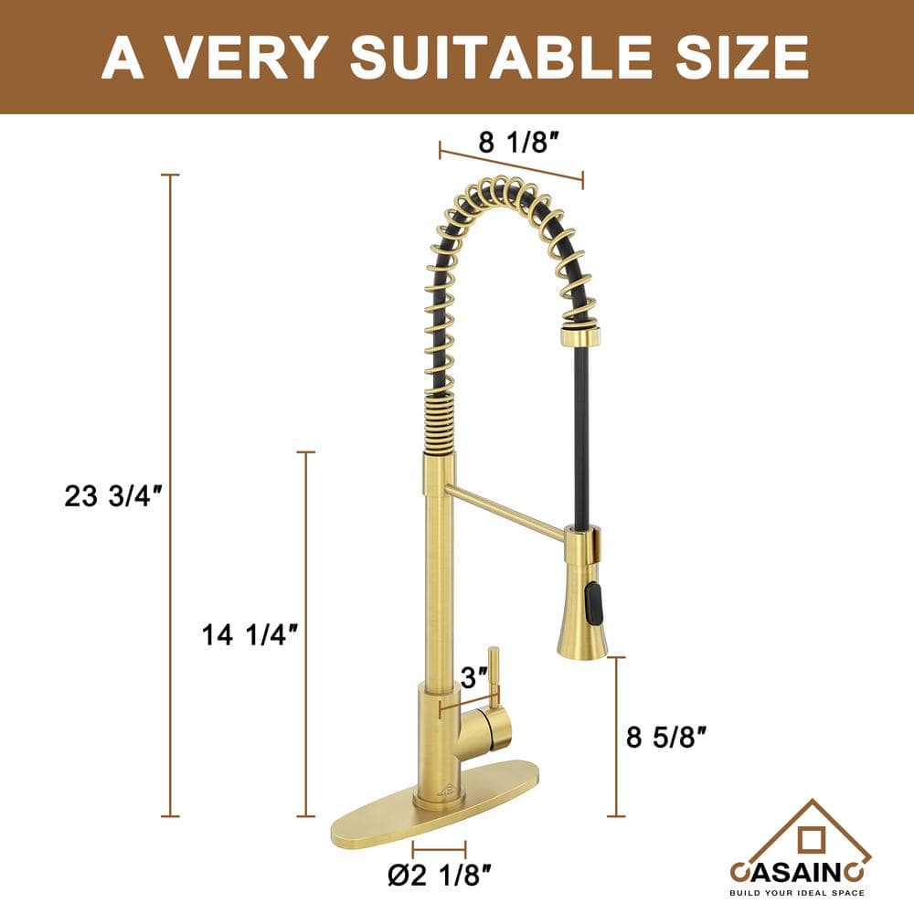 Brushed Gold Stainless Steel Pull-Down Kitchen Faucet with Spray Head
