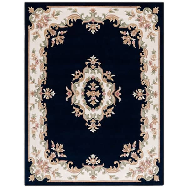 Aubusson 8 ft. x 10 ft. Navy/Ivory Floral Area Rug