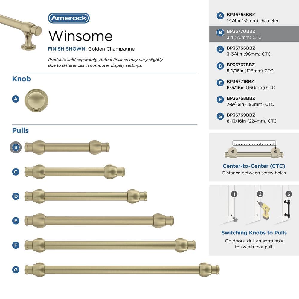 Golden Champagne Polished Cabinet Pull with Mounting Hardware