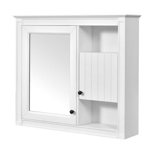 32 in. W x 27.8 in. H Rectangular White MDF Medicine Cabinet with Mirror Wall Mounted Bathroom Storage Cabinet