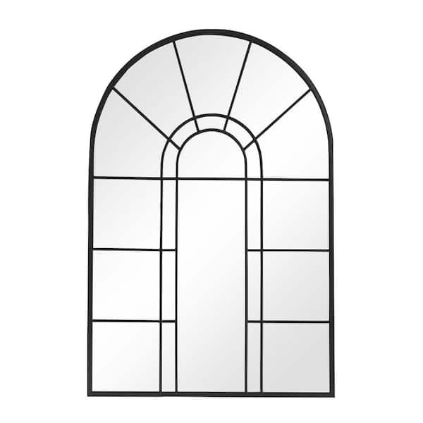 28 in. W x 41 in. H Large Arch Metal Black Grid Framed Modern Wall Mirror Standing Mirror