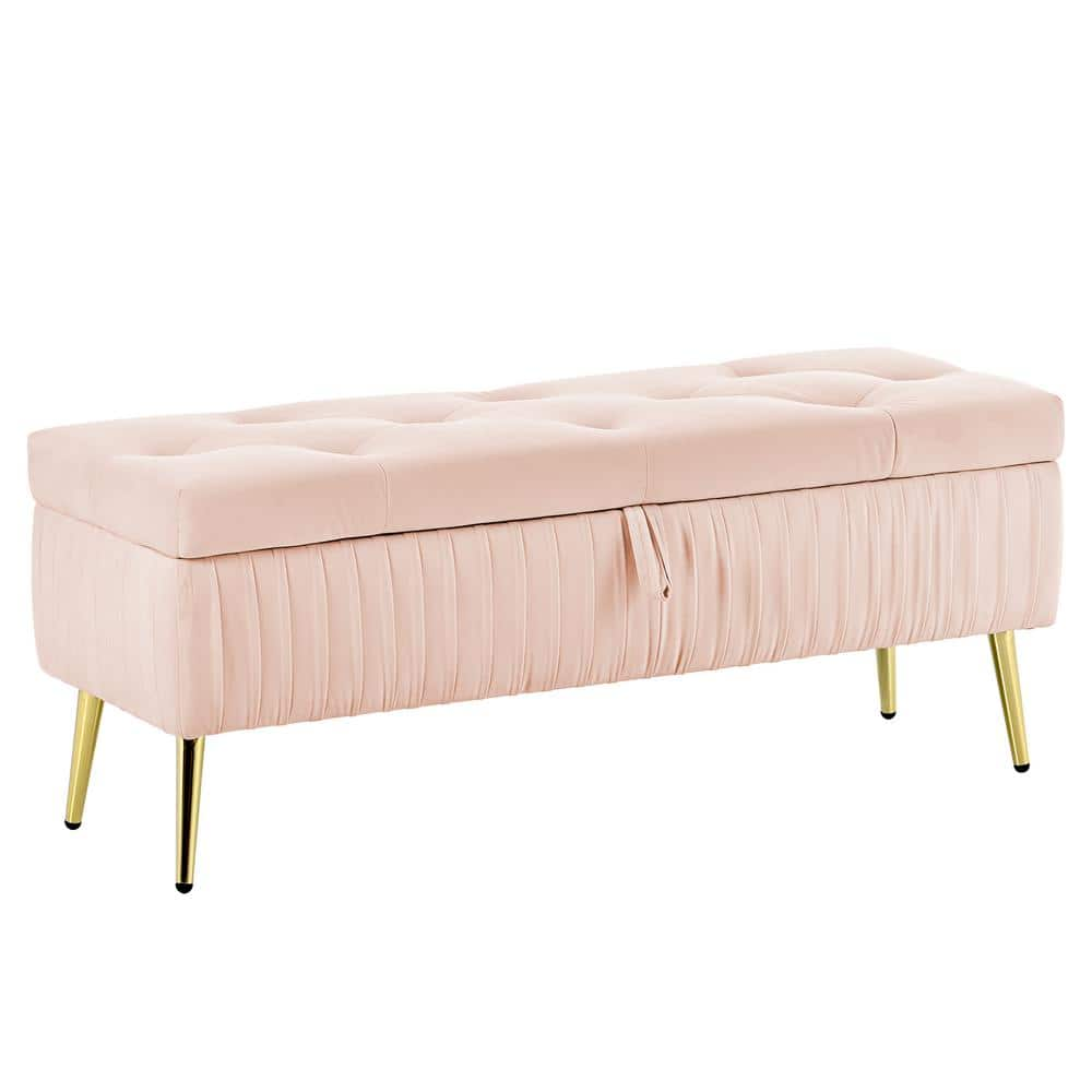 Polibi 44.50 in. Pink Button-Tufted Upholstered Storage Ottoman with ...