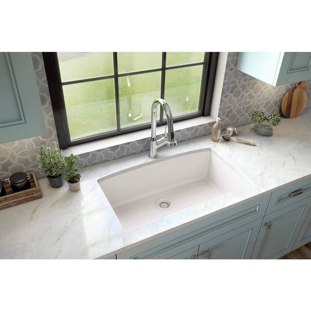 White Quartz Composite Undermount Single Bowl Kitchen Sink