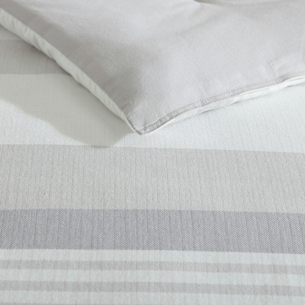 Heather Gray Twin Cotton Reversible Comforter Set with Sham