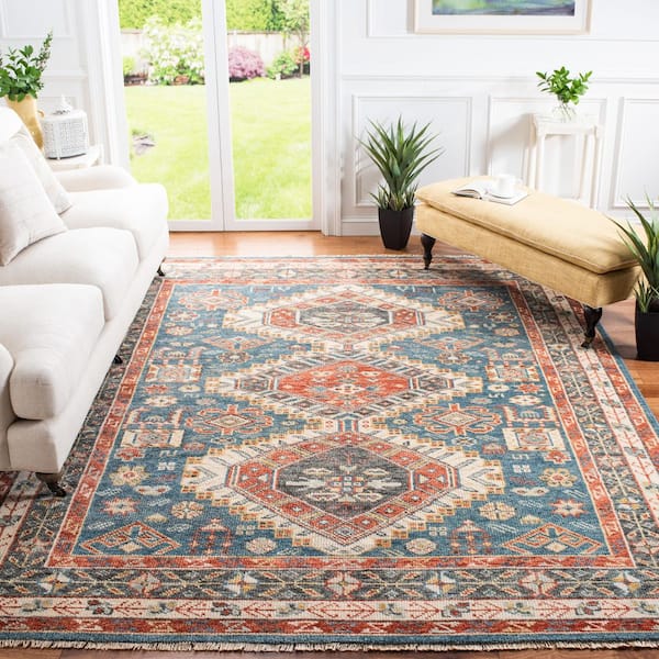 Samarkand 9 ft. x 12 ft. Blue/Red Oriental Area Rug