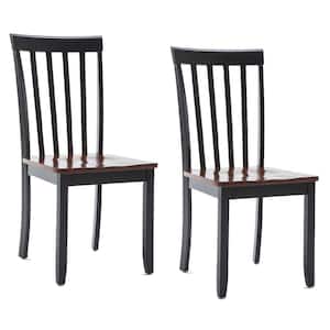 Brown and Black Wooden Seat Dining Chair with Slatted Backrest (Set of 2)