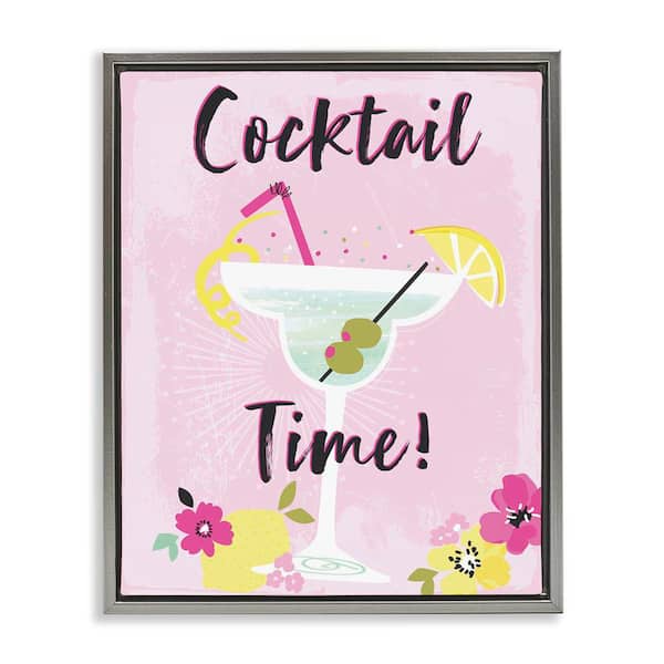Stupell Industries Pink Cocktail Time by Angela Nickeas Gray Floater Frame Food Graphic Art Print 21 in. x 17 in.