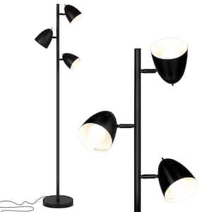 Jacob 64 in. Classic Black Mid-Century Modern 3-Light Adjustable LED Floor Lamp with 3 Black Metal Cone Shades