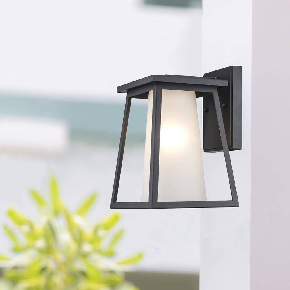 Kingsbury 10.7 in. 1-Light Black Outdoor Wall Light Fixture with Frosted Glass price history on PriceWatchPro