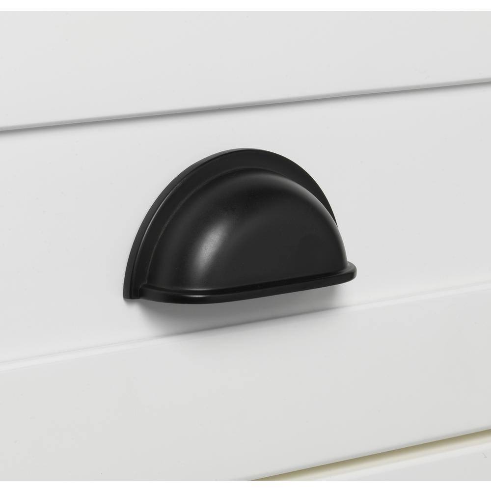 Matte Black Traditional Cup Pull with Mounting Hardware