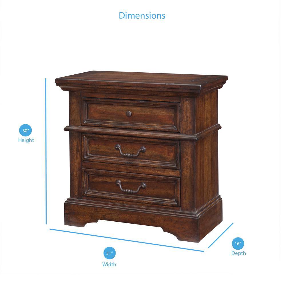 Stonebrook Tobacco Brown Hardwood 3-Drawer Nightstand