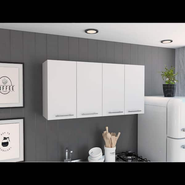 47 in. W x 13 in. D x 23.60 in. H Bathroom Storage Wall Cabinet with Spacious Divisions and 4-Doors in White