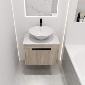 23.6 in. W x 18.9 in. D x 24 in. H Wall Mounted Bath Vanity in White Oak with Ceramic Top, Soft Close Door, Single Sink