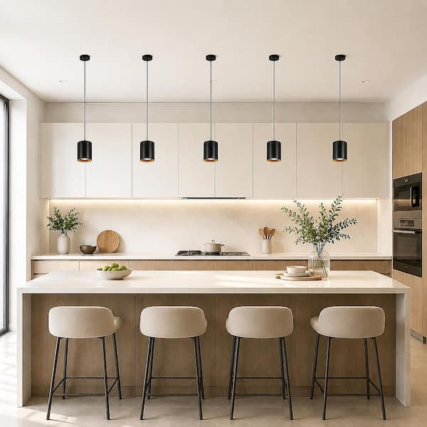 8-Watt 1-Light Black and Gold Dimmable 5 CCT Integrated LED Mini Pendant Light, Modern Haing Light for Dining Room