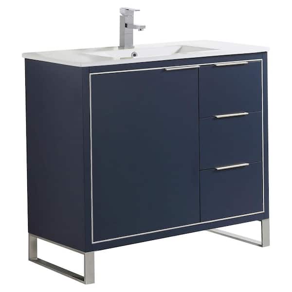 Opulence 36 in. W x 18 in. D x 33.5 in H. Bath Vanity in Navy Blue with White Ceramic Top