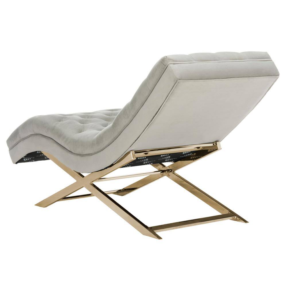 Grey Velvet Chaise with Gold Frame and Headrest