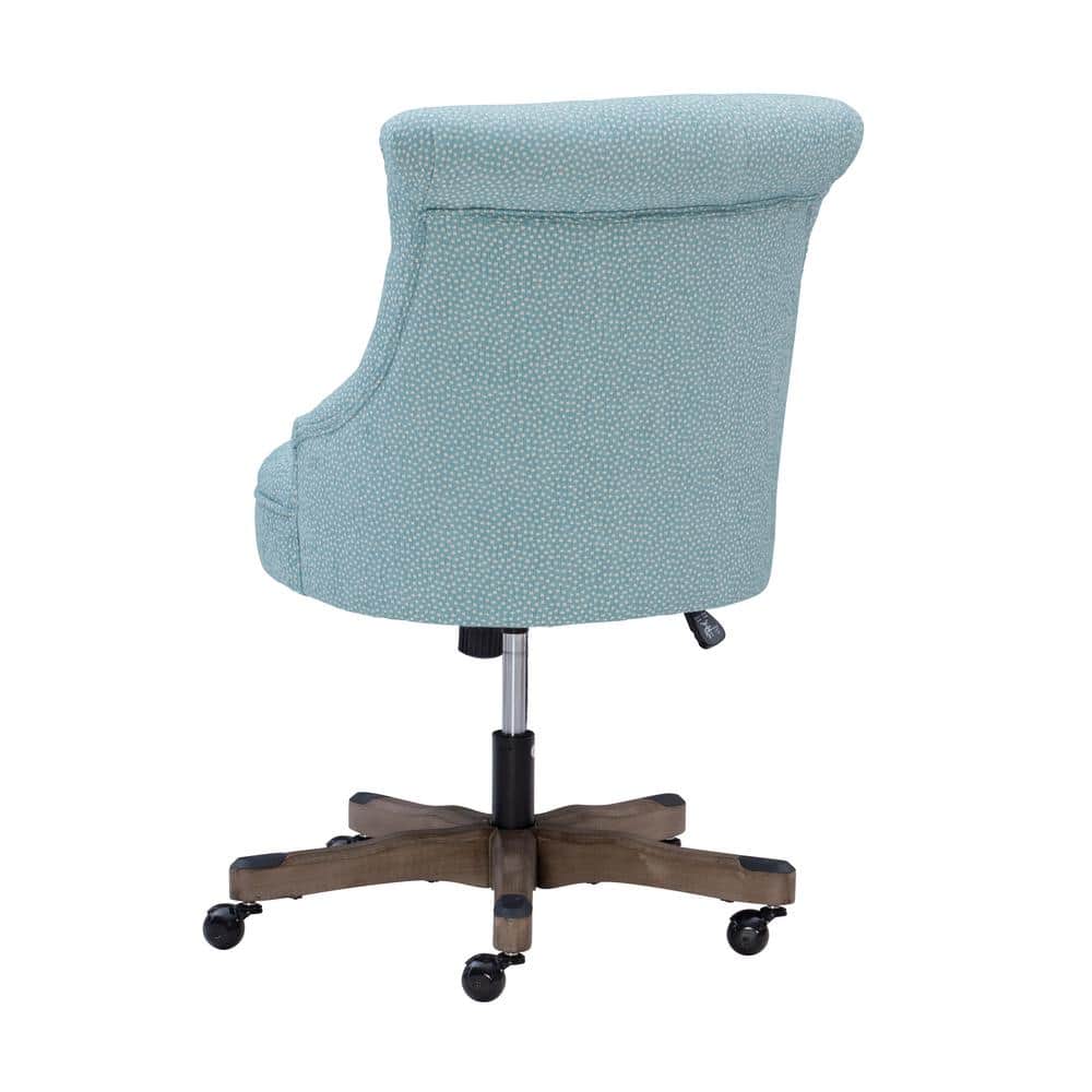Plush Light Blue Fabric Swivel Office Chair with Gray Wash Wood Base