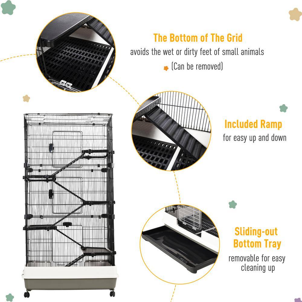 Black Metal 6-Tier Rolling Small Animal Cage with Wheels