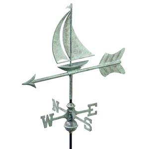 Sailboat Garden Weathervane - Blue Verde Copper with Garden Pole