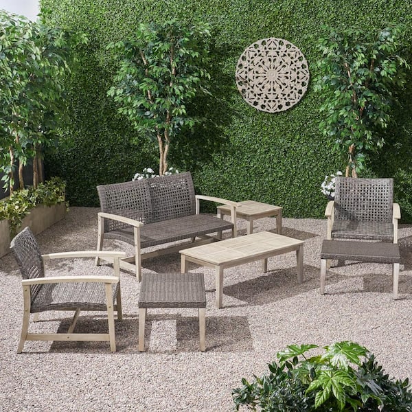 Hampton Mixed Black 7-Piece Wood Patio Conversation Seating Set