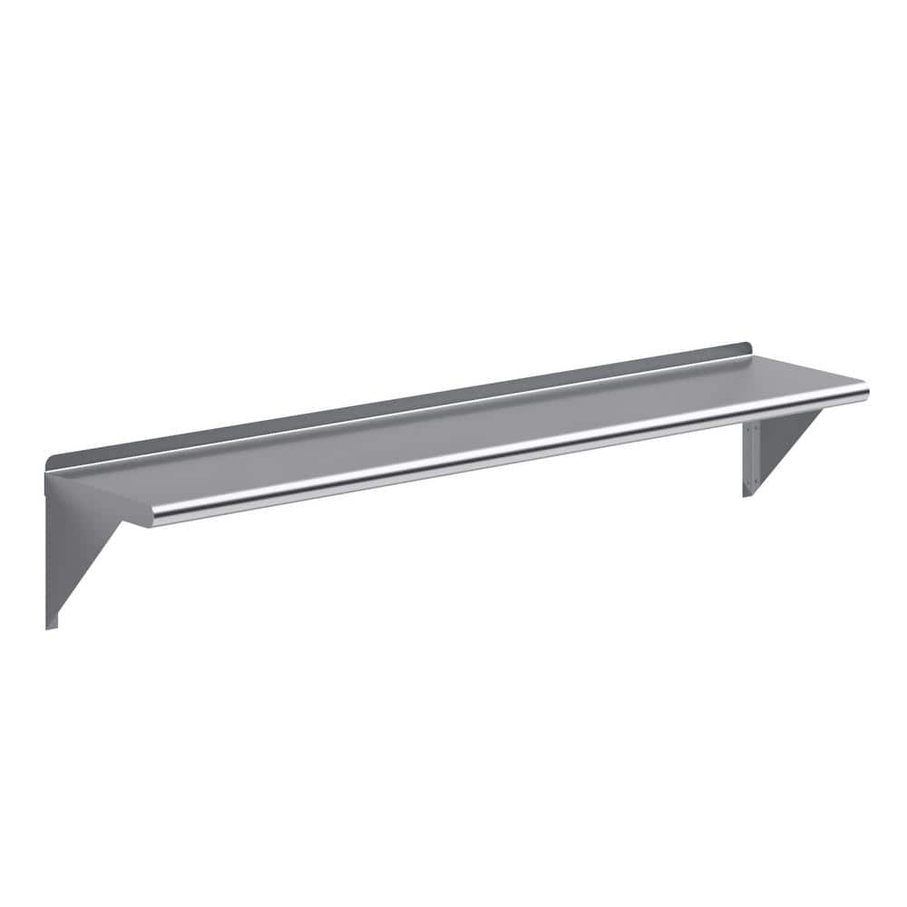 60-Inch Stainless Steel Industrial Wall Shelf with Brackets