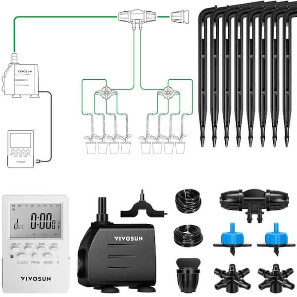 Automatic 15-Watt Output Drip Irrigation Kit, Includes Pump, Timer and Regulator