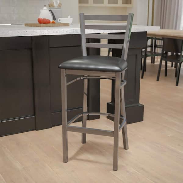 31 in. Black and Clear Metal Cushioned Bar Stool