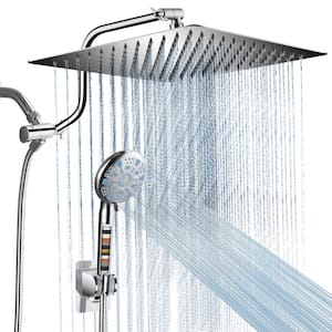 Rainfull 2-in-1 9-Spray Patterns with 1.8 GPM 12 in. Wall Mount Dual Shower Head and Handheld Shower Head in Chrome