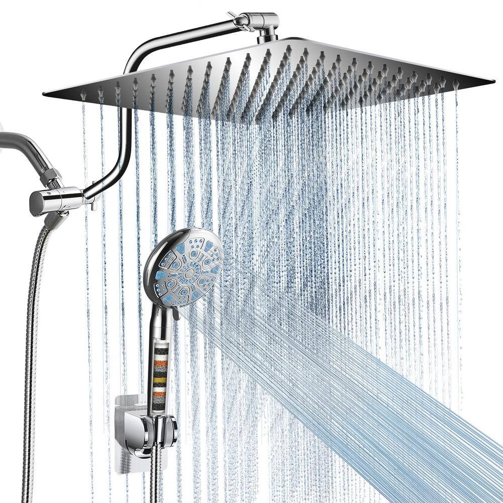 Heemli Rainfull 2-in-1 9-Spray Patterns with 1.8 GPM 12 in. Wall Mount ...