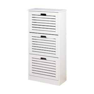 Modern Entryway Narrow 43.11 in. H x 20.94 in. W Wood White Shoe Storage Cabinet with 3-Flip Doors