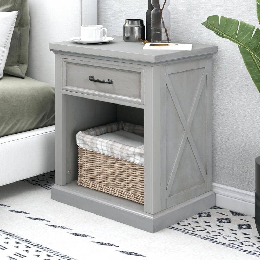 Buy Wane 21 Inch Modern Wood Nightstand, Vinyl Laminate, Open Compartment,  Gray By Casagear Home