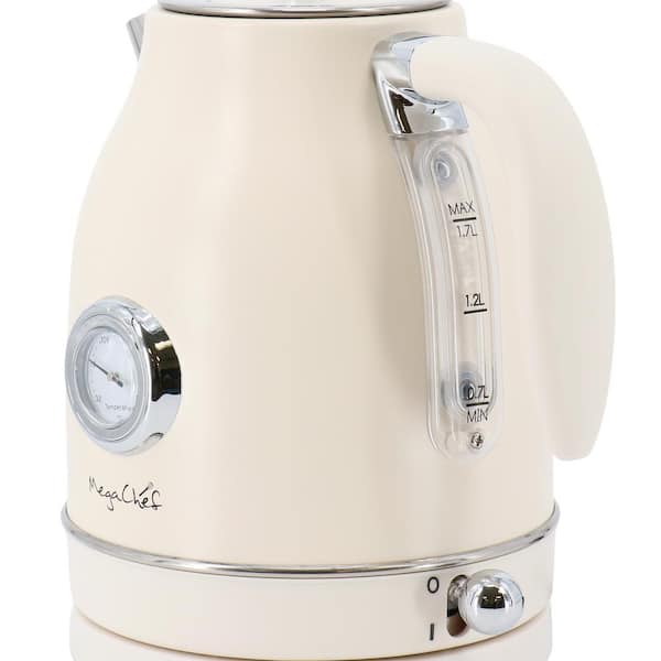 MegaChef 7 Cup Electric Tea Kettle and 2 Slice Toaster Combo in Matte Cream